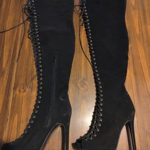 Black Suede Thigh High heel